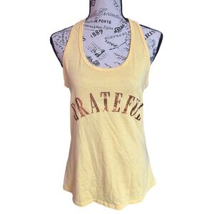 Instant Message Womens Grateful Graphic Racerback Tank Top Yellow Rose Gold L